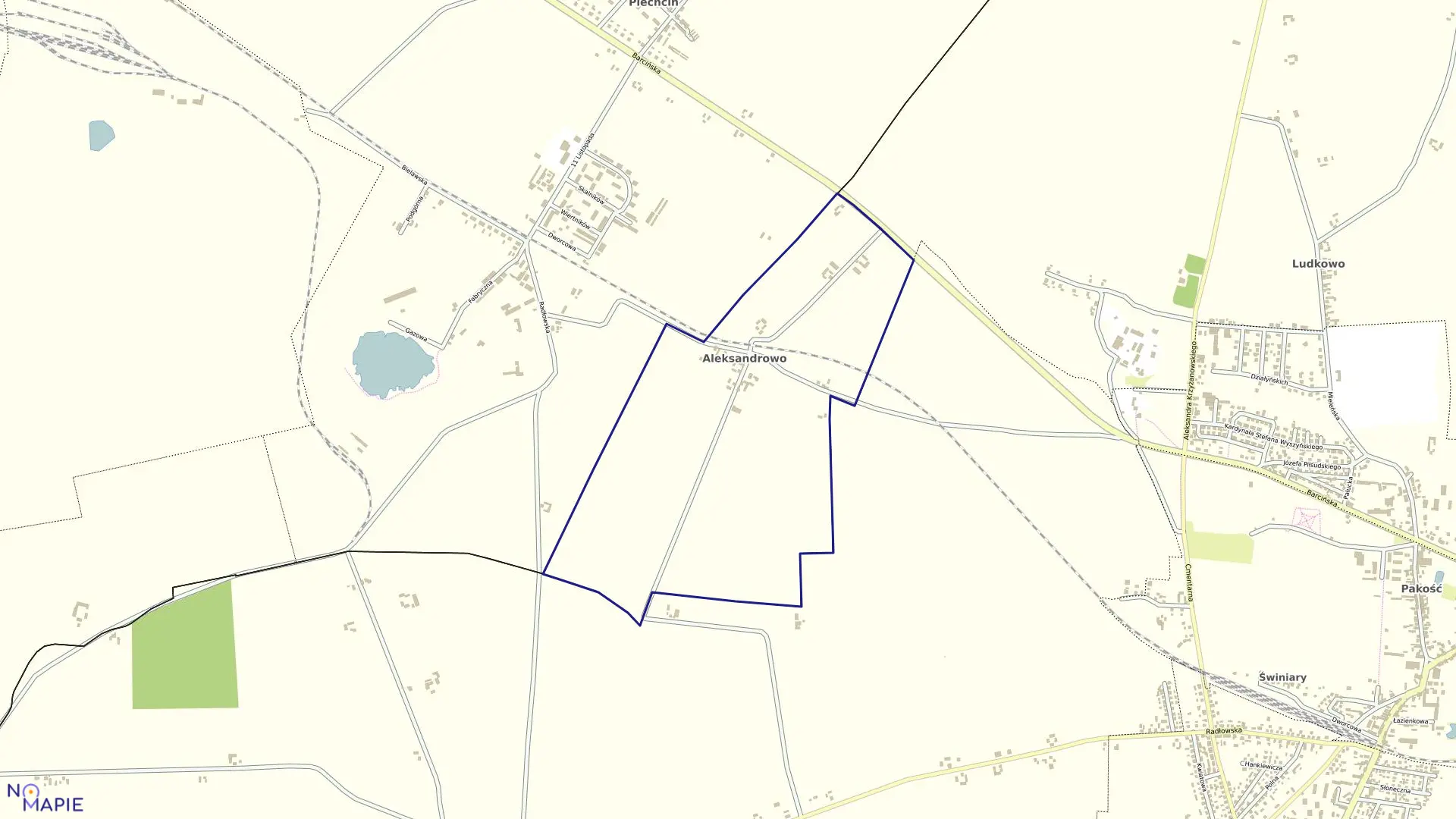 Mapa obrębu Aleksandrowo w gminie Barcin