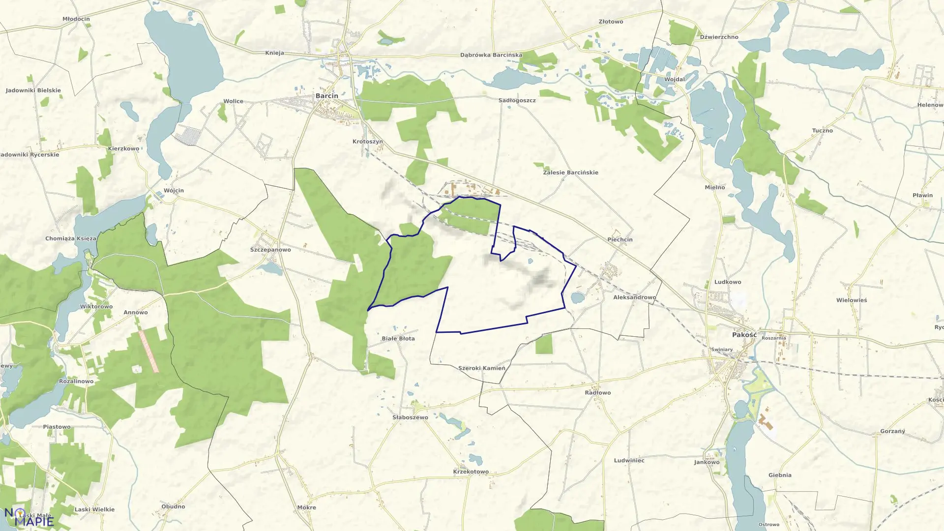 Mapa obrębu Bielawy gm. Barcin w gminie Barcin