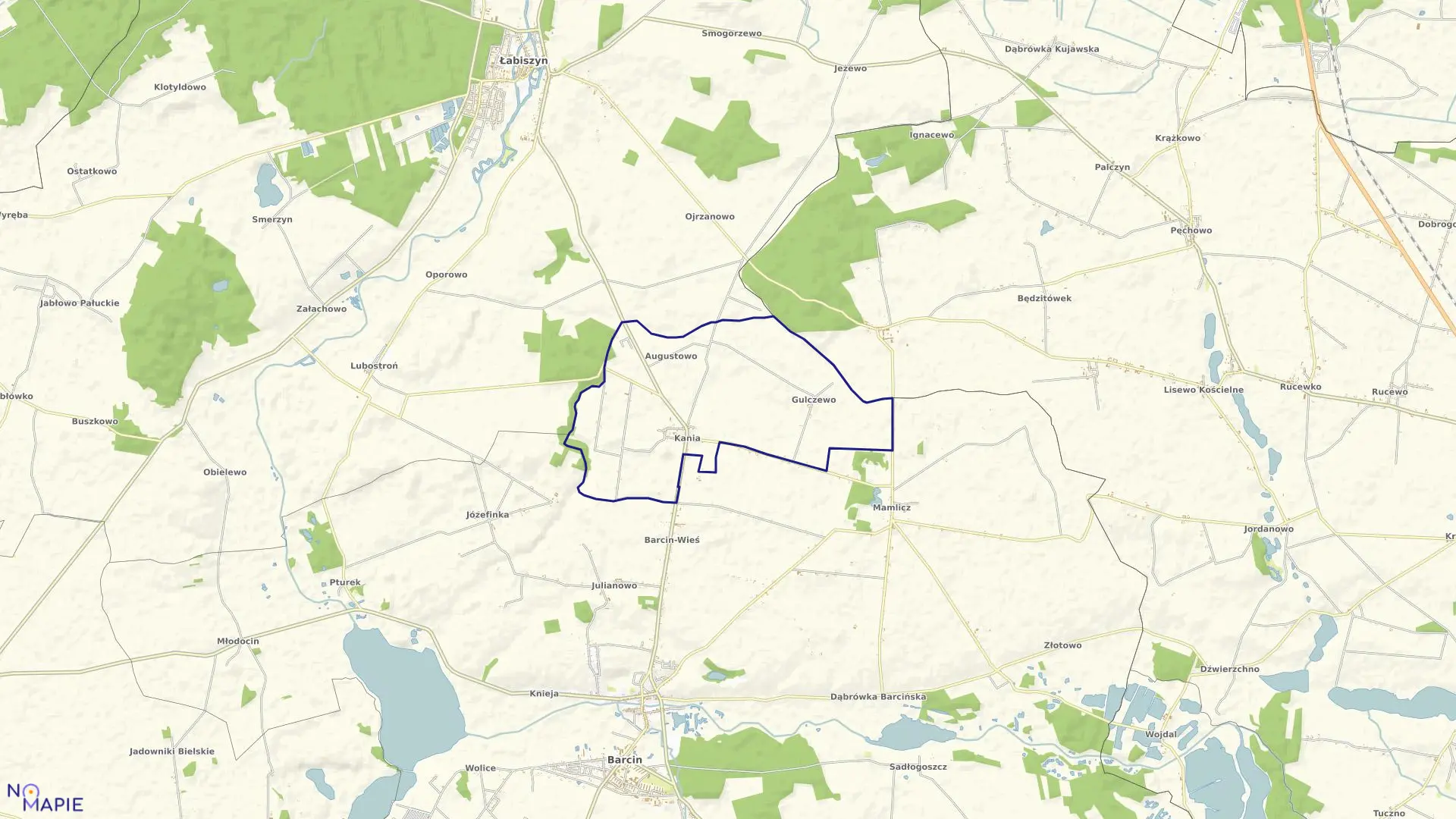 Mapa obrębu Kania w gminie Barcin