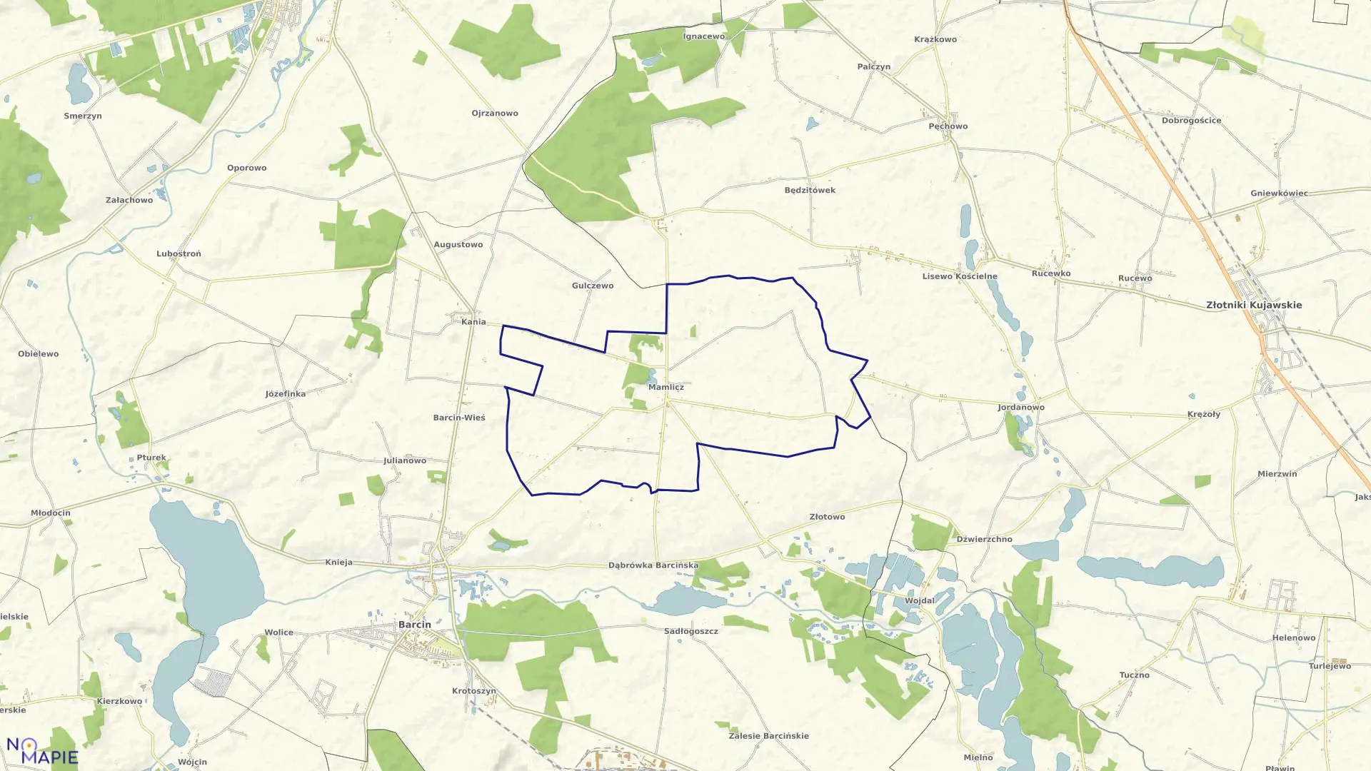 Mapa obrębu Mamlicz w gminie Barcin